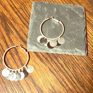 Silver hoop fashion earrings with silver disc